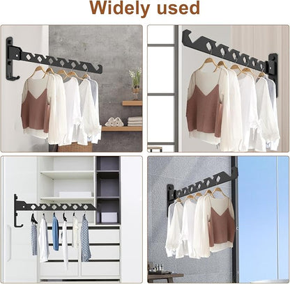 2Pcs Folding Clothes Hanger, Wall Mounted Clothes Drying Rack for Laundry 180° Adjustable Swing Arm Space Saving Closet Organizer Heavy Duty Coat Hook for Bathroom Bedroom Home Dorm