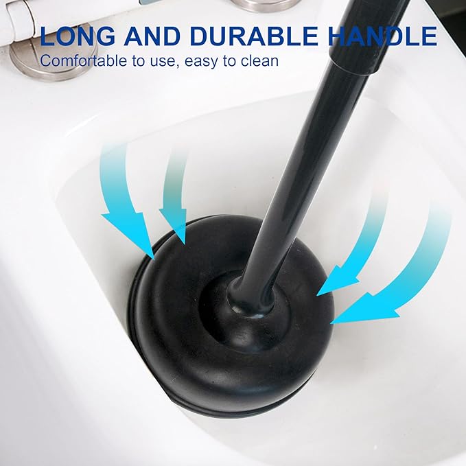 CELOX Black Toilet Plunger and Brush Set with Holder for Bathroom, 1 Set,Silver-Black