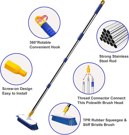 ITTAR 55" Extendable Floor Scrub Brush, 12" Wide Heavy-Duty 2-in-1 Scrub & Squeegee Deck Brush for Tile Grout Shower Floor, Kitchen, Restaurant, Patio & Garage Cleaning