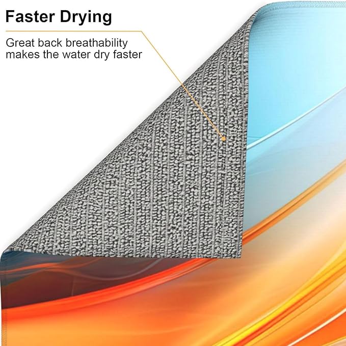 Blue Burnt Orange Fluid Art Dish Drying Mats for Kitchen Counter & Sink, Absorbent Microfiber Drying Pad for Dishes, Reusable Foldable Modern Abstract Kitchen Dish Draining Mat, Home Decor, 16" x 18"