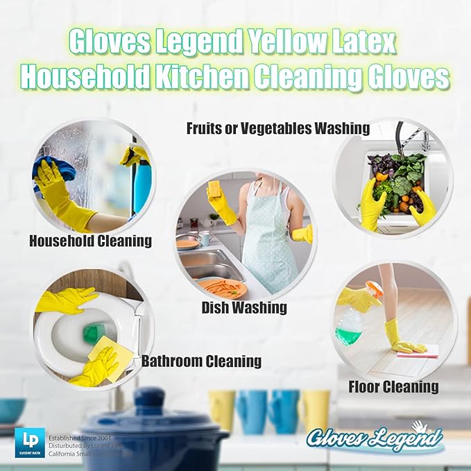 Yellow Household Kitchen Cleaning Dishwashing Reusable Gloves - Medium & Small