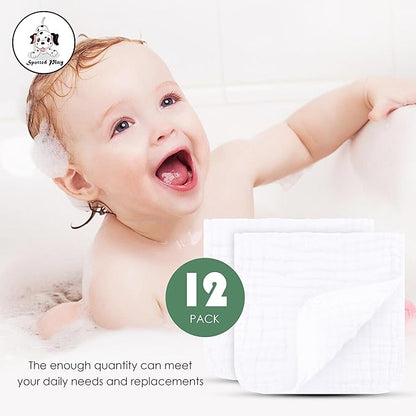 Muslin Burp Cloths 100% Cotton Large 20''x10'' Extra Soft and Absorbent Baby Wash Cloths Spit Up Rags - Baby Burping Cloth for Boys Girls Items(12 Pack White)