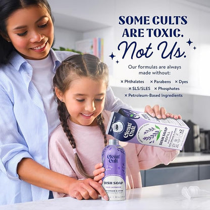 Cleancult Dish Soap Liquid Refill (32oz, 1 Pack) - Plant Based Cleaning Power - Dish Soap that Cuts Grease & Grime - Free of Harsh Chemicals - Uses 90% Less Plastic - Wild Lavender