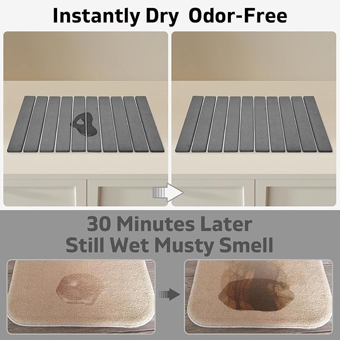 Large Stone Dish Drying Mats for Kitchen Counter, 24"(L)×16"(W), Fast Drying Collapsible Mat, Eco-Friendly Absorbent Diatomaceous Earth Mats for Dishes Bottles, Match Any Countertop【Dark gray】