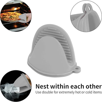 tifanso Silicone Oven Mitts Pot Holders for Kitchen Heat Resistant Small Kitchen Mittens Rubber Air Fryer Mitts Mini Pot Pinch Grip for Cooking and Baking 1 Pair (Grey)