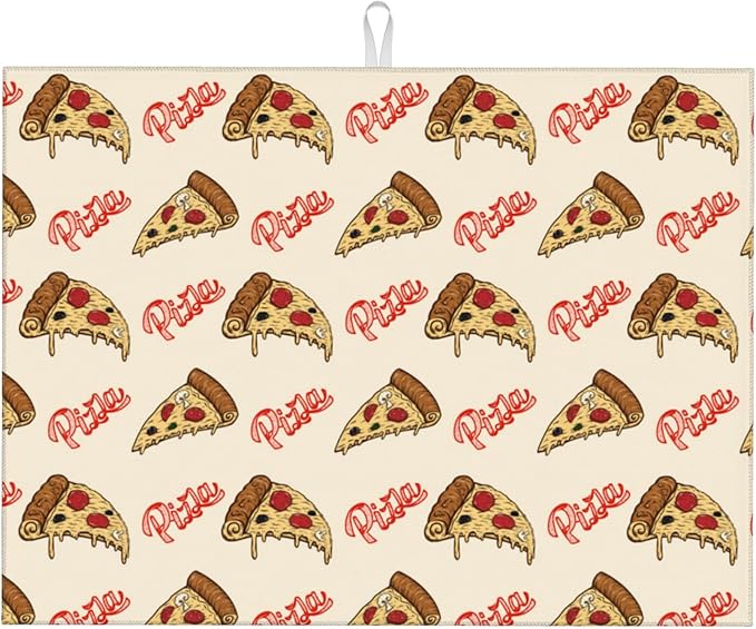 Cute Pizza Food Microfiber Dish Drying Mat for Kitchen Counter 18"x24" Funny Dishes Pad Dish Drainer Rack Mats Washable Absorbent Fast Dry