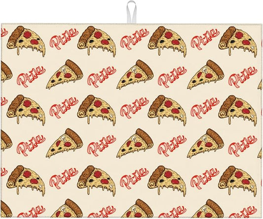 Cute Pizza Food Microfiber Dish Drying Mat for Kitchen Counter 18"x24" Funny Dishes Pad Dish Drainer Rack Mats Washable Absorbent Fast Dry