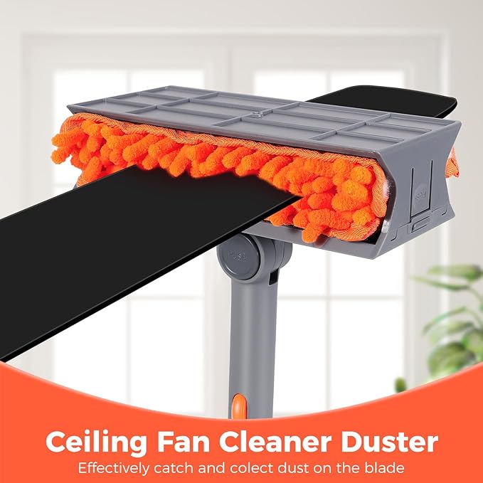 wlich Ceiling Fan Cleaner Kit with 77" Extension Pole, Reusable Chenille Brush for Fan Blades (Up to 8in), Cobwebs, Walls, and Furniture (Orange)