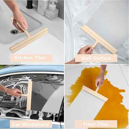 Shower Squeegee for Glass Doors, Full Silicone Jacketed Squeegee with Ergonomic Handle & No-Drill Hook, Cleaning Tool for Windows, Mirrors, Tiles, Bathroom & Car - Beige