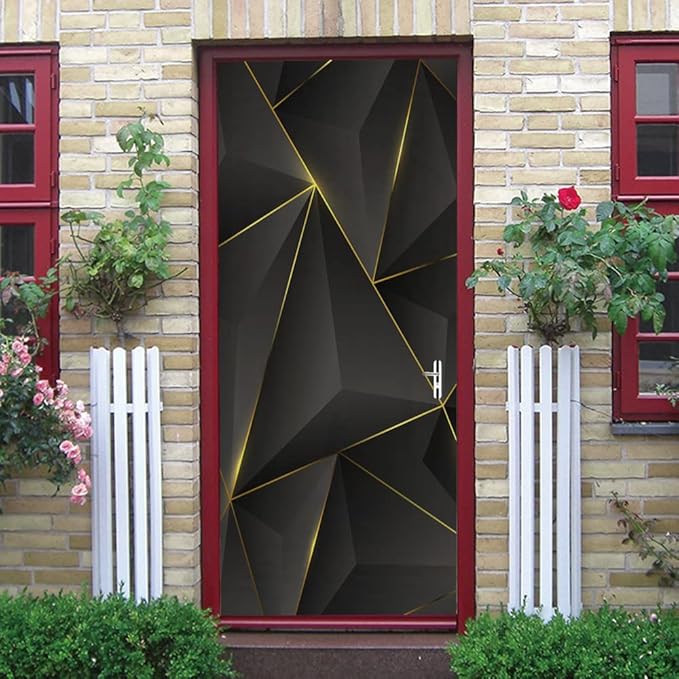3D Door Sticker Mural - Geometric Black - Waterproof - Modern Style - Peel & Stick - 37.4 x 78.7 inch - 2 PARTS