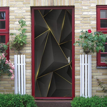 3D Door Sticker Mural - Geometric Black - Waterproof - Modern Style - Peel & Stick - 37.4 x 78.7 inch - 2 PARTS
