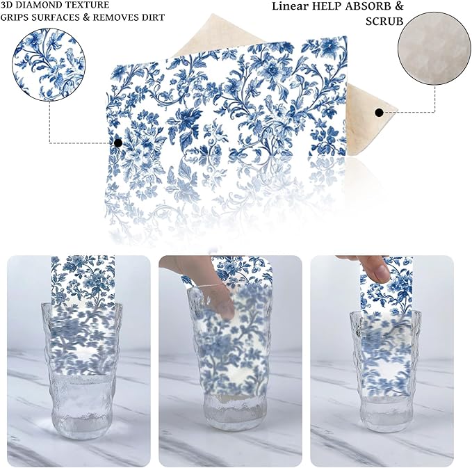 Blue Floral Swedish Dishcloths for Kitchen, 6 PCS Blue White Flower Reusable Dish Cloth, Absorbent Sponge Dish Towels for Kitchen Cooking Farmhouse Home Decoration Housewarming Gifts