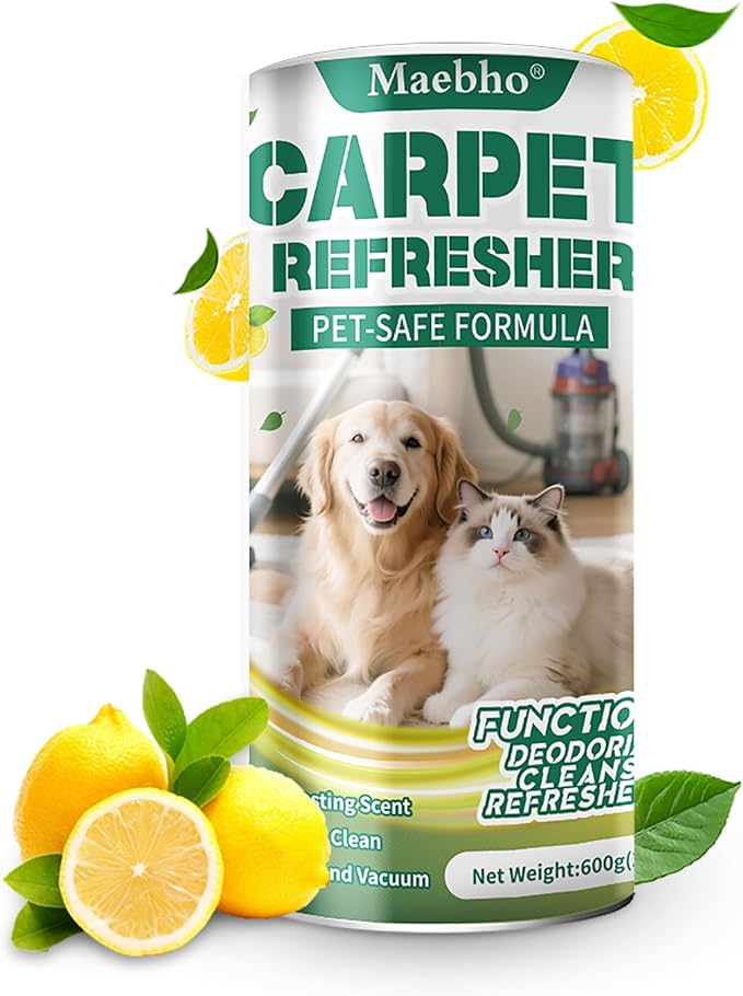 Carpet Deodorizer Freshener Powder for Pets - Pet Odor Eliminator for Urine, Feces & Vomit | Lemon Scent, Natural Ingredients Safe for Kids & Pets | 21 Oz