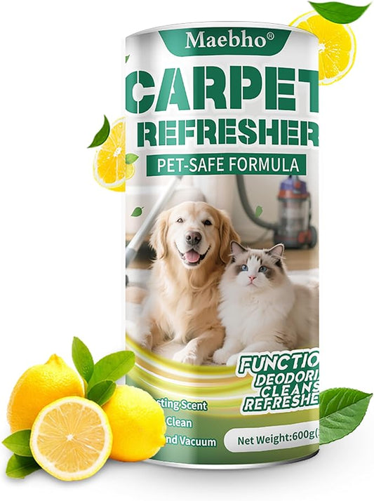 Carpet Deodorizer Freshener Powder for Pets - Pet Odor Eliminator for Urine, Feces & Vomit | Lemon Scent, Natural Ingredients Safe for Kids & Pets | 21 Oz