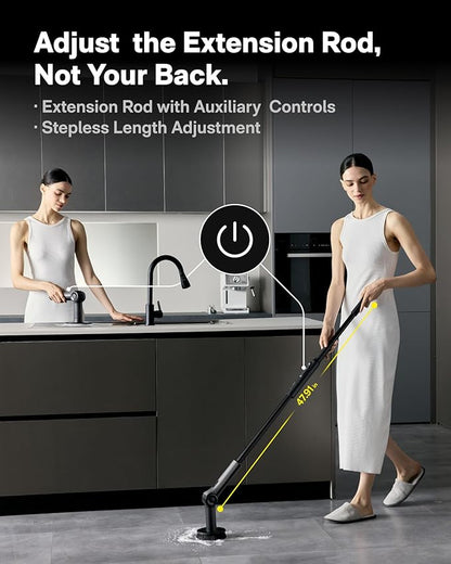 HOTO Flexi™ Cordless Electric Spin Scrubber, Adjustable Angle, Extendable Handle, Smart Display, IPX7 Waterproof, Powerful Cleaning Scrubber with 8 Replaceable Brush Heads, for Bathtub, Bathroom, Tile