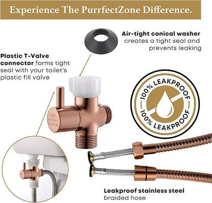 Purrfectzone Bidet Sprayer for Toilet, Bidet Sprayer for Feminine Wash, Premium Stainless Steel Jet Spray for Toilet, Wall-Mounted or Toilet Tank Mounted - Rose Gold