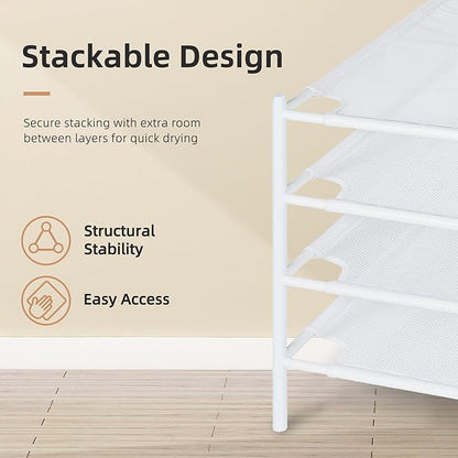 Storage MANIAC Sweater Drying Rack, Mesh Clothes Drying Rack, Stackable Laundry Drying Rack, Lay Flat Dryer for Delicates, Portable Dry Rack for Indoor or Outdoor, White, 4-Pack