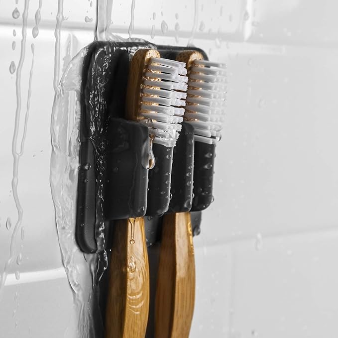 TOOLETRIES The George Toothbrush Holder - Silicone Toiletry Organizer, Shower & Bathroom Accessory - Features Silicone-Grip Technology, Removable & Reusable - Charcoal