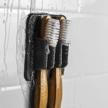 TOOLETRIES The George Toothbrush Holder - Silicone Toiletry Organizer, Shower & Bathroom Accessory - Features Silicone-Grip Technology, Removable & Reusable - Charcoal