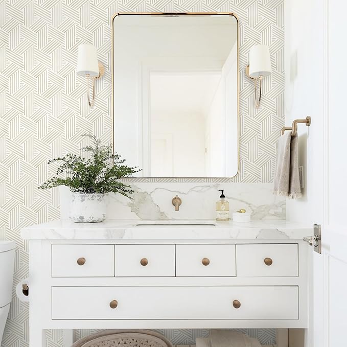 Ismoon 78.7"x17.3" Boho Wallpaper Peel and Stick Modern Beige Wallpaper Geometric Contact Paper Neutral Line Removable Wall Paper Textured Hexagon Renter Friendly Kitchen Bathroom Vinyl Roll