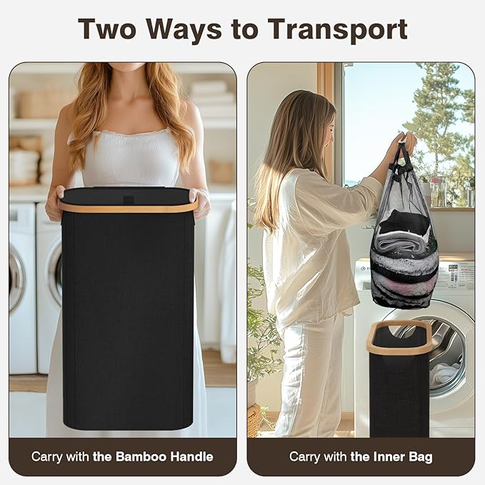 75L Slim Laundry Hamper with Lid, Dirty Clothes Hampers for Laundry, Collapsible Laundry Baskets for Small Spaces, Bedroom, Bathroom, Laundry Room, Black
