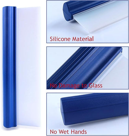 Blue Silicone T-Bar Car Squeegee - 12 Inch Car Window Squeegee for Drying, Professional Flexible One Pass Water Blade Auto Water Blade Cleaning for, Windshield, Glass, Window, Mirror