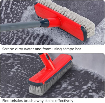Floor Scrubber with Long Handle, 2 in 1 Scrubbing Brush Stiff Bristle Shower Cleaning Brush for Bathroom, Kitchen, Tub, Carpet, Grout, Tile(Red)