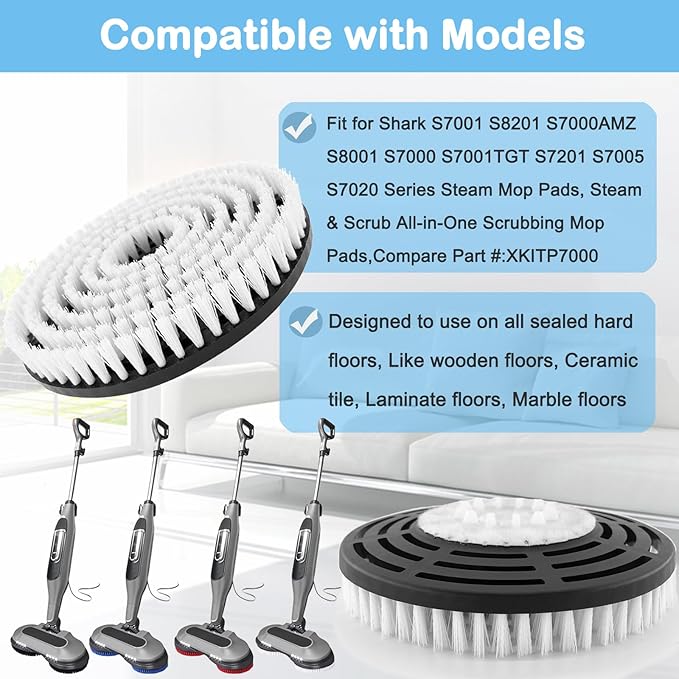 2 Pack S7001 Upgraded Replacement Steam Mop Brush Heads for Shark S8201 S8001 S7001 S7201 S7000 S7005 S7020 Steam Mop & Scrub All-in-One Scrubbing, Dirt Grip Scrub Washable Replacement Brush, White