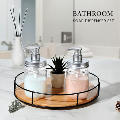 Amolliar Plastic Mason Jar Soap Dispenser with Pump Lid,16OZ Refillable Hand Soap Dispenser Set with Cute Lables - Farmhouse Decor for Kitchen/Bathroom, Liquid Soap, Dish Soap, Lotion (Silver)
