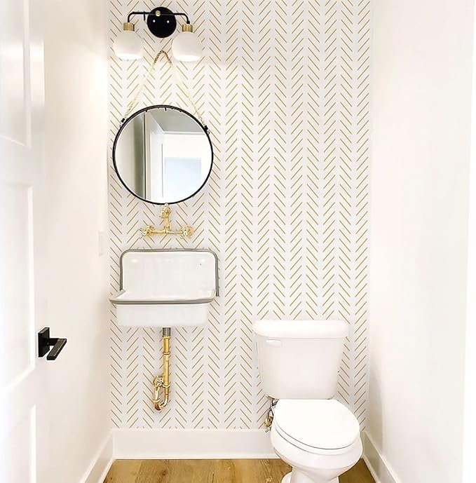 Erfoni Yellow and White Peel and Stick Wallpaper Modern Herringbone Wallpaper Bathroom 17.7inch x 393.7inch Geometric Removable Contact Paper Peel and Stick Self Adhesive Cabinet Wall Paper Waterproof