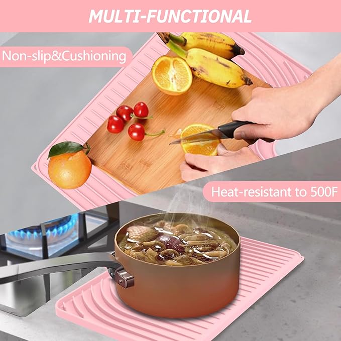 Dish Drying Mat for Kitchen Counter, with Built-in Drain Lip, Food-Grade Silicone, Easy Clean Pad for Countertop Protection, Multi-Functional Use (18x11.8, Pink)