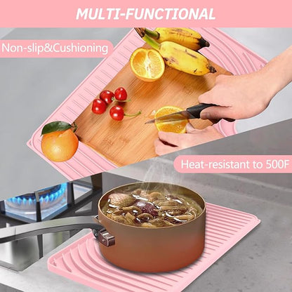 Dish Drying Mat for Kitchen Counter, with Built-in Drain Lip, Food-Grade Silicone, Easy Clean Pad for Countertop Protection, Multi-Functional Use (18x11.8, Pink)