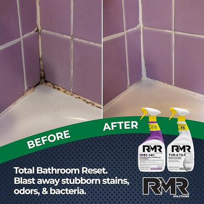 RMR Bathroom Brilliance Bundle – Tub & Tile Stain Spray + RMR-141 EPA Registered Mold & Mildew Remover, 2-Step Bathroom Cleaning & Disinfecting System for Showers, Sinks, Tile, Grout, 2–32 Oz Bottles