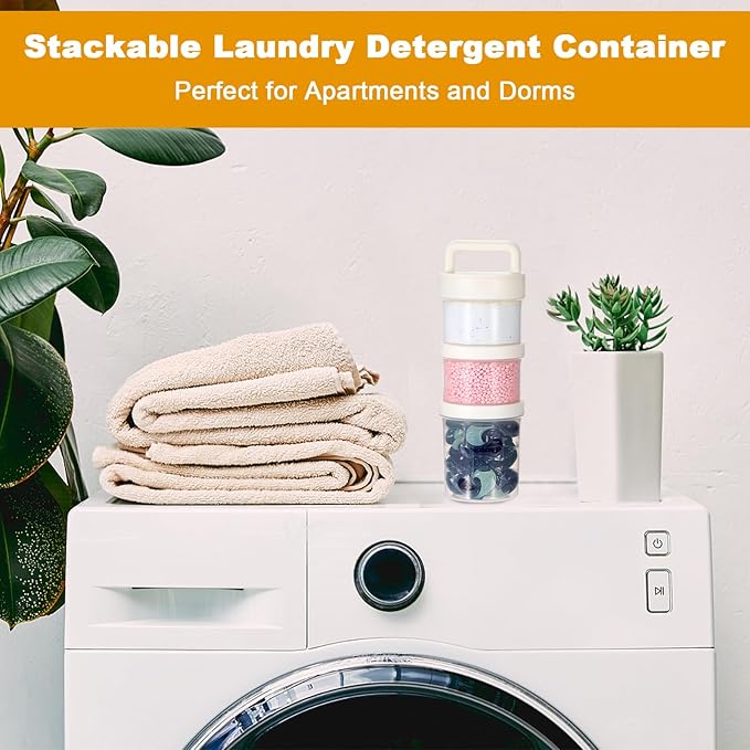 Portable Laundry Detergent Dispenser with Handle, Stackable Laundry Storage Containers for Apartments and Dorms, Small Plastic Detergents Organizer for Scent Booster Pods Tablets Powder-3 Tier