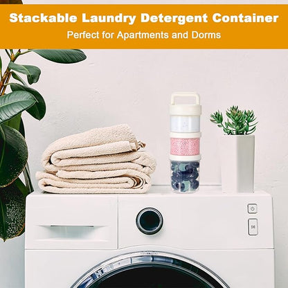 Portable Laundry Detergent Dispenser with Handle, Stackable Laundry Storage Containers for Apartments and Dorms, Small Plastic Detergents Organizer for Scent Booster Pods Tablets Powder-3 Tier