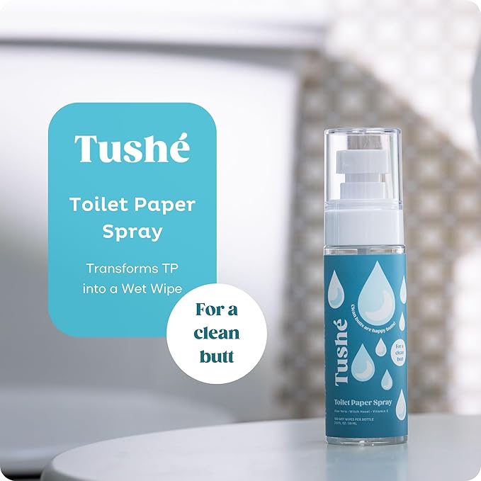 TUSHÉ Toilet Paper Spray (2-Pack) – Flushable Wet Wipe Alternative for Sensitive Skin – Unscented, Septic Safe – Aloe Vera, Witch Hazel & Vitamin E – 118ml (4 fl oz)