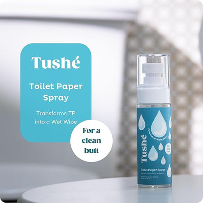 TUSHÉ Toilet Paper Spray (2-Pack) – Flushable Wet Wipe Alternative for Sensitive Skin – Unscented, Septic Safe – Aloe Vera, Witch Hazel & Vitamin E – 118ml (4 fl oz)