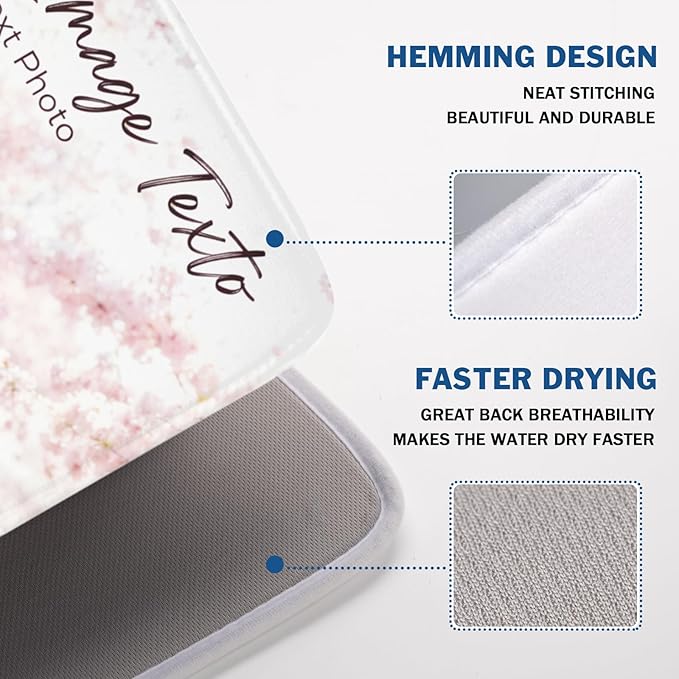 Custom Personalized Dish Drying Mat for Kitchen Counter,Customized Drying Mats with Picture Text Image 18 x 24 Inch with High Absorbent Microfiber Drainer Mat for Coffee Bar