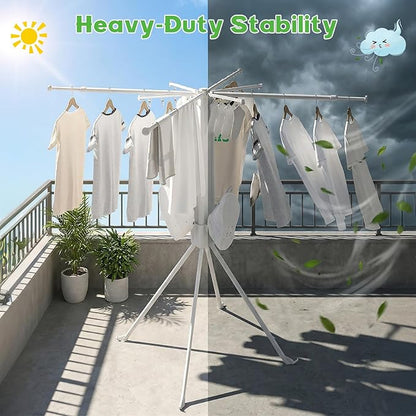 cjc Foldable Clothes Drying Rack, Space Saving Laundry Drying Rack,Collapsible Drying Rack Used for Indoor,Outdoor, 4 Retractable Drying Rods + 4 Shoe Racks + 4 Sock Clips with 16 Clips White