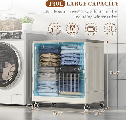 HAIXIN HOME Rolling Laundry Hamper with Lid, 130L Large Capacity Clothes Hampers for Laundry, Plastic Collapsible Laundry Baskets with Wheels and Lid, Install-Free & Easy to Transport to Laundry Room