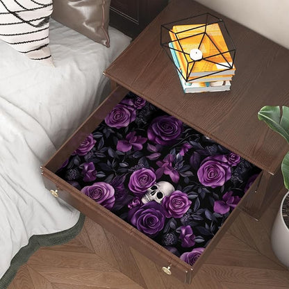 Black Purple Wallpaper Peel and Stick, Dark Floral Skull Contact Paper 17.5" x 393.7", Vintage Rose Gothic Flowers Wall Paper Self Adhesive Waterproof Removable for Bathroom Cabinet Drawer Table Decor