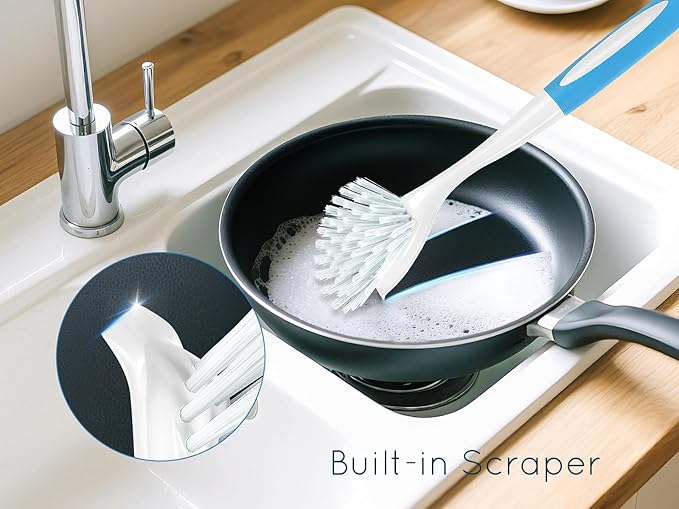 Dish Brush with Handle, Firm Bristles Dish Scrubber for Pots, Pans & Sink Cleaning, 4 Pack