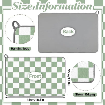 Zonon Green Checkered Dish Drying Mat for Kitchen Counter 16" x 24" Microfiber Absorbent Dish Drainer Rack Pads Fast Dry Mat Vintage Kitchen Decorations