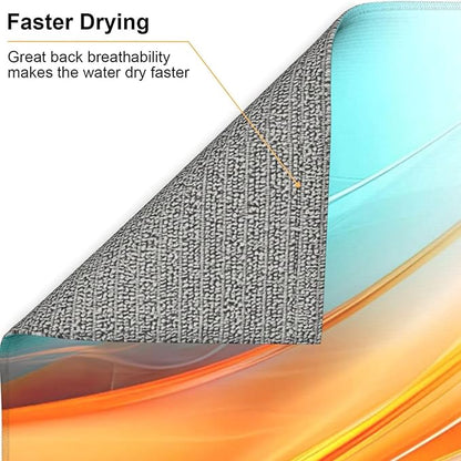 Teal Orange Geometric Wave Dish Drying Mat for Kitchen Counter, Absorbent Microfiber Drying Pad for Kitchen Dishes, 16" x 18" Polyester, Washable, Reusable, Foldable, for Dining Area, Small Appliances