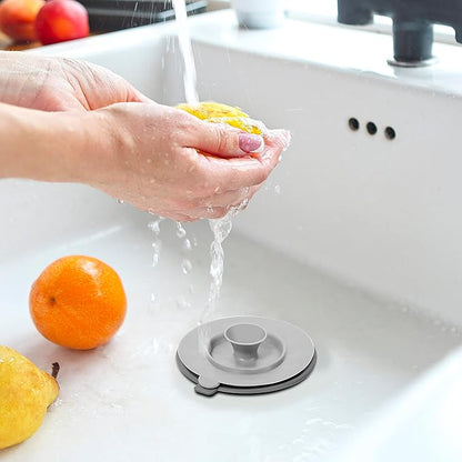 OGGI Silicone Sink Strainer & Stopper Set- Great Kitchen Sink Strainer, Silicone Drain Stopper, Sink Drain Strainer, Sink Plug 4.6˝ Diameter Rim, Gray (Pack of 2)