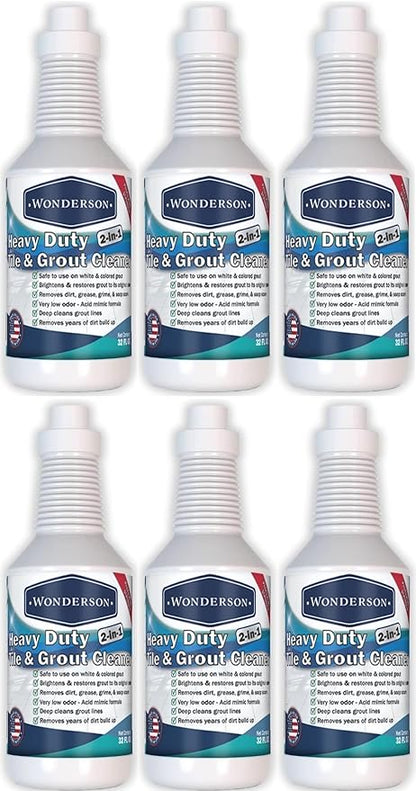 Wonderson Professional Strength 2-in-1 Heavy Duty Tile & Grout Cleaner with Acid Mimic Formula for White & Colored Grout with Ceramic or Porcelain Tiles - 32oz - 6 Pack