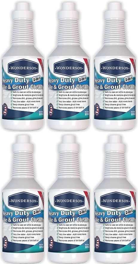 Wonderson Professional Strength 2-in-1 Heavy Duty Tile & Grout Cleaner with Acid Mimic Formula for White & Colored Grout with Ceramic or Porcelain Tiles - 32oz - 6 Pack