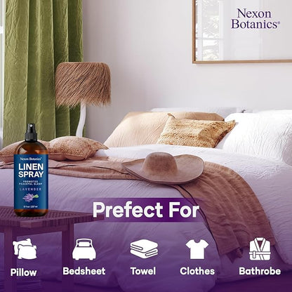 Lavender Linen Spray 8 fl oz - Refreshing Fabric Refresher & Pillow Spray for Bedding, Bed Sheets & Room - Soothing Room Mist - Nexon Botanics
