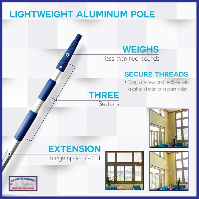 Cobweb Duster with Extension Pole, Plus Size Microfiber Ceiling Fan Duster Extendable 20 feet Reach, 3-Stage Aluminum Telescoping Pole Long Handle Webster Duster for Cleaning