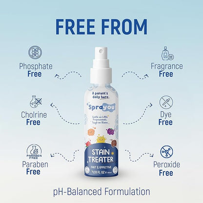 Fast & Effective Stain Treater Spray, Multi-Purpose Stain Remover, Messy Eater Stain Treater Concentrated Formula, Gentle on Clothing and Baby Textiles, 4.33 fl oz.
